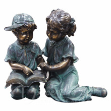 Металлический сад скульптура-Гранди бронзы в натуральную величину чтение мальчик и девочка сад статуи для продажи
